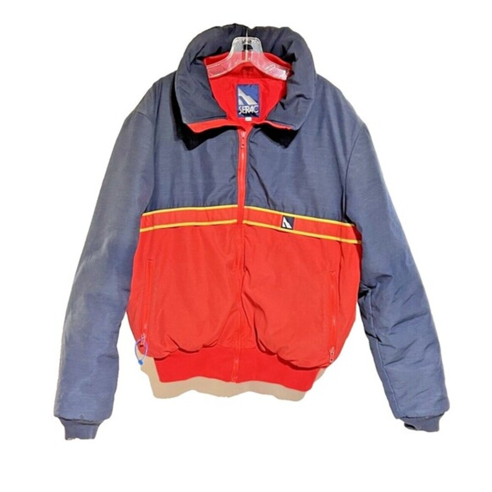 Serac Ski Jacket Mens 44 Blue Red Vintage Colorblock 80s Gorpcore Bomber Hooded